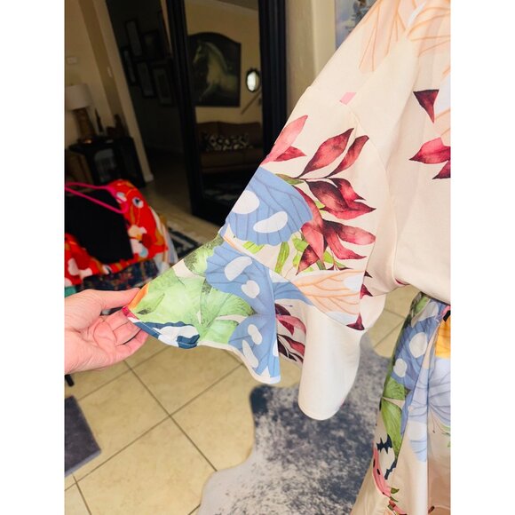 Floral Kimono Robe S/M Lightweight Polyester Multicolor Relaxed Coquette Sexy - Picture 8 of 8